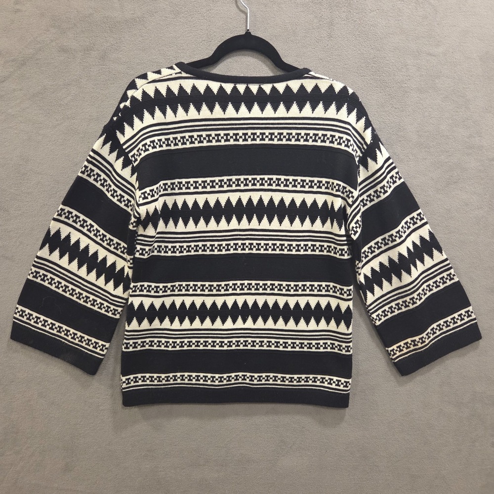 Elan Women's Aztec Knit Sweater Women Size Large Cream Black Toggle Southwestern - Picture 2 of 6